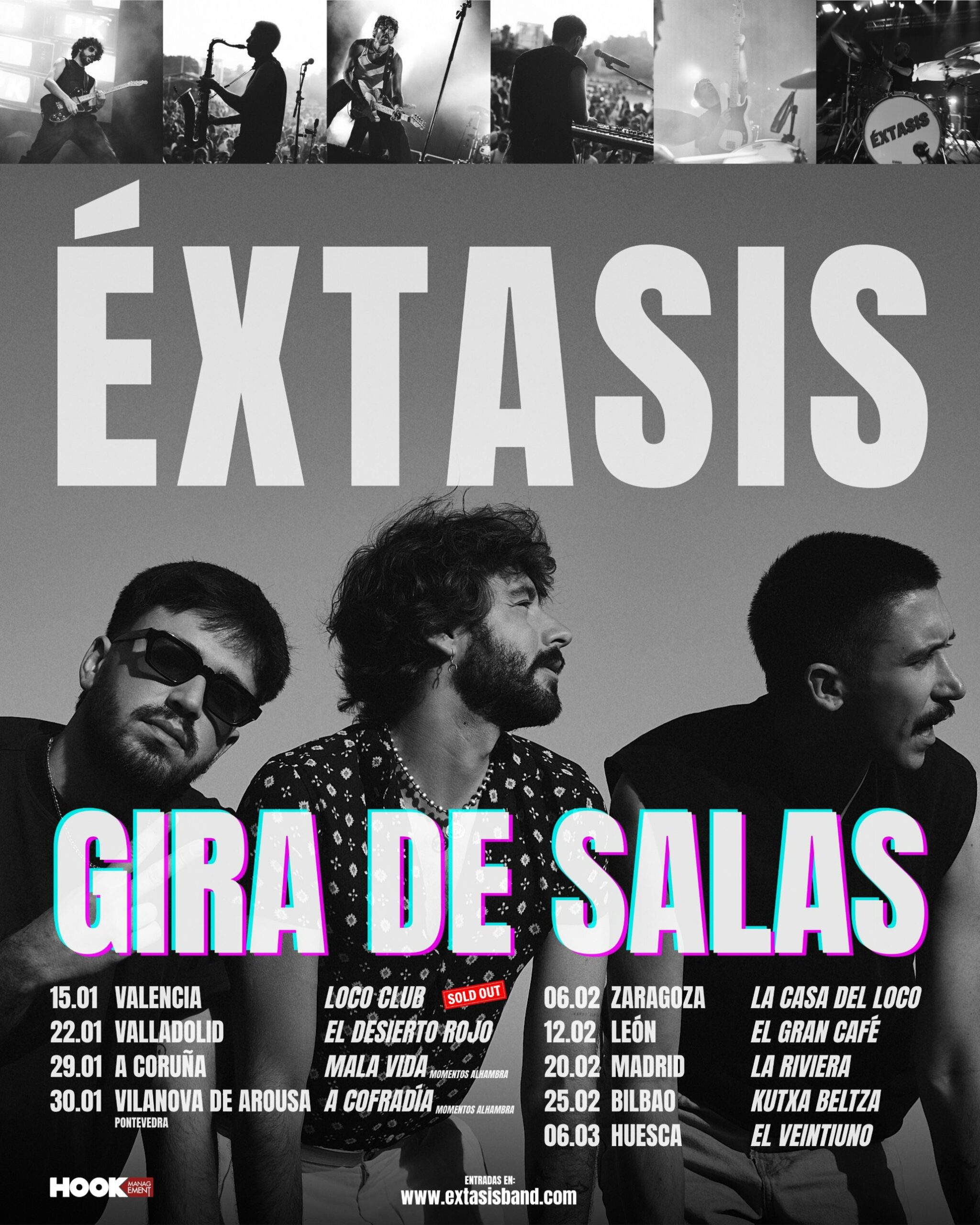Cartel de la Gira de salas 2027 de Éxtasis con todas las fechas